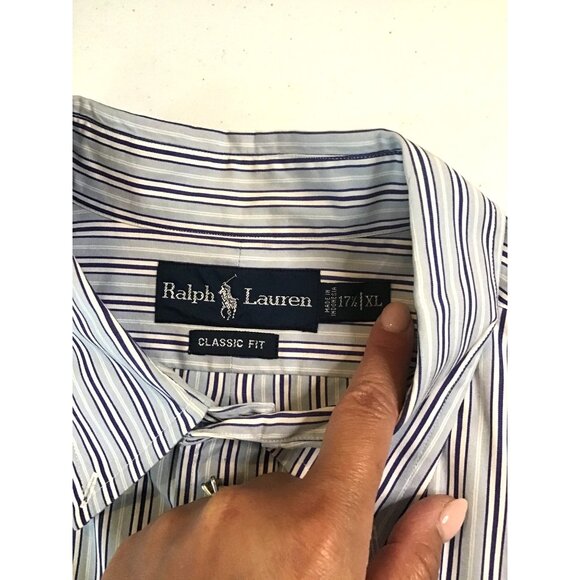 RALPH LAUREN-MENS BLUE STRIPPED CLASSIC FIT BUTTON-DOWN LONG SLEEVE SIZE X-LARGE - Picture 3 of 7